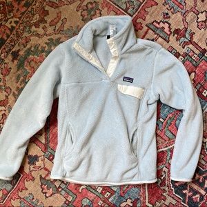 Patagonia Light Blue and White Fleece Jacket
